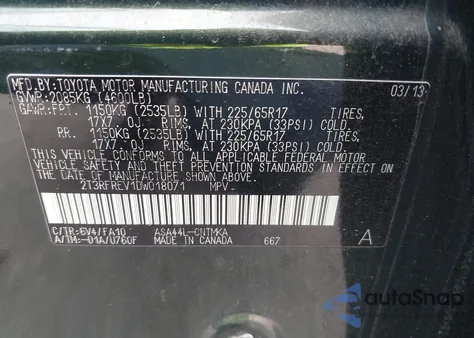 2013 Toyota Rav4 Xle z USA, uszkodzony, nr VIN 2T3RFREV1DW018071